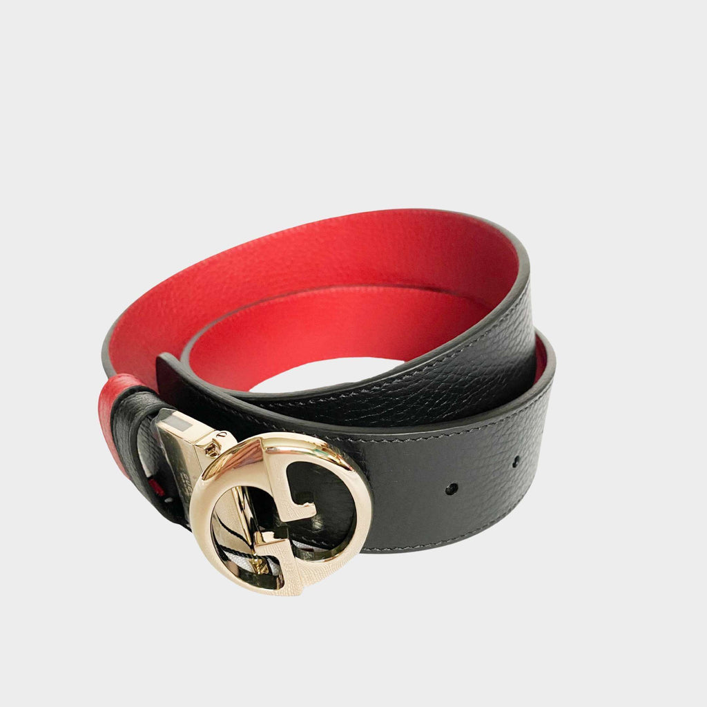 Gucci Womans Double G Reversible Leather Belt (black/red)