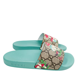 Gucci GG and mushroom print pool slides for kids with turqouoise sole