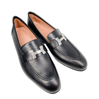 Hermes Paris loafers black with palladium hardware