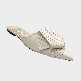 Jimmy Choo mules white with studs and bow