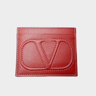 Valentino V logo card holder in red premium leather