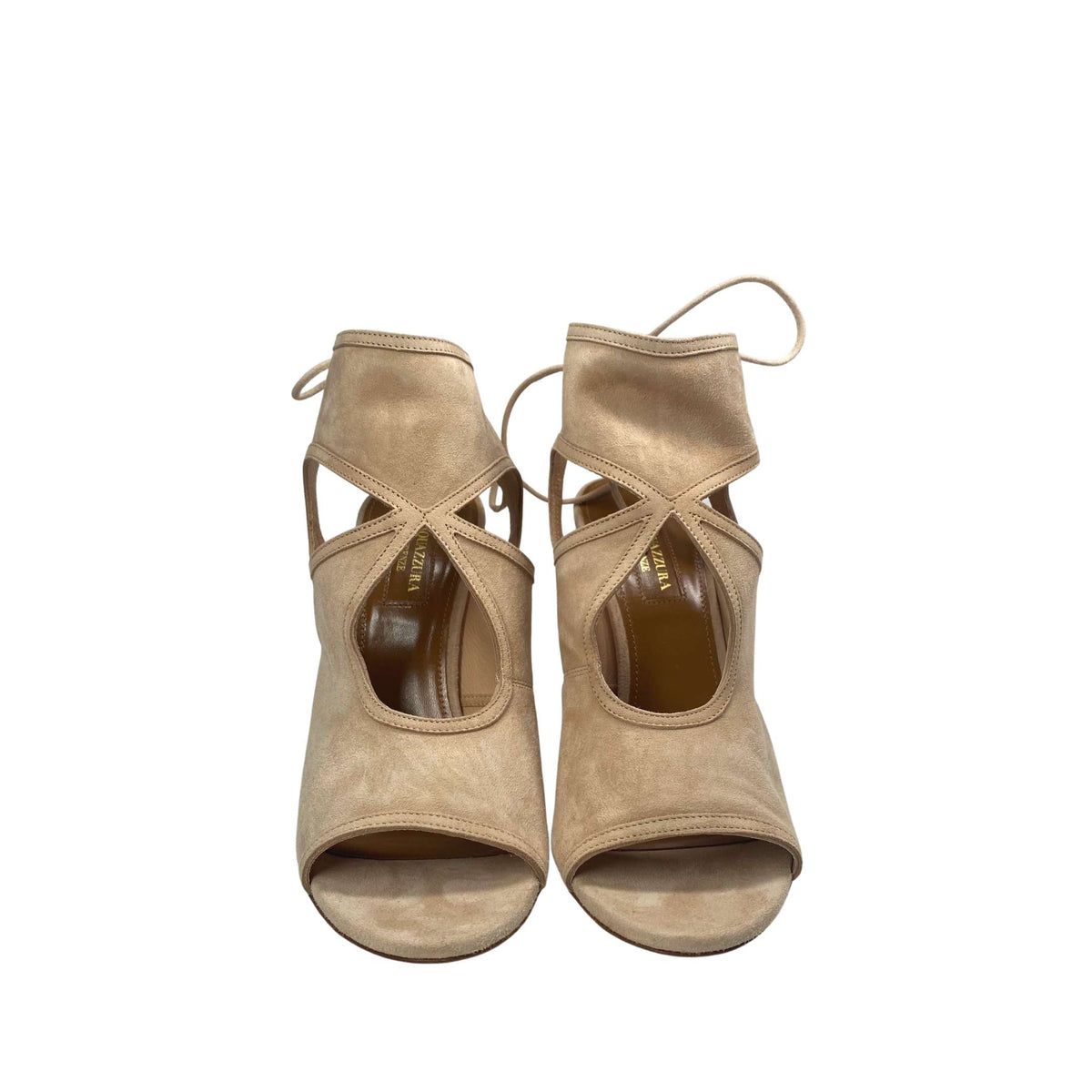 Aquazzura Sexy Thing 105 beige suede cutout sandals - Front View