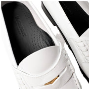 Side angle view of the Burberry Rupert Coin Loafers on-foot, highlighting the low-profile slip-on fit.