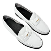 Parallel studio arrangement of both white Burberry Rupert Coin Loafers placed side-by-side against a crisp background.