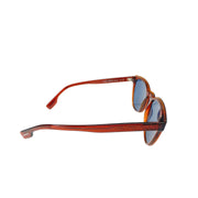 Side profile view of Burberry brown sunglasses showcasing the sleek temple arm shape and curved frame contour.