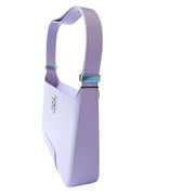 Side profile view of the lilac Burberry TB shoulder bag, highlighting its structured minimalist design and clean leather stitching.