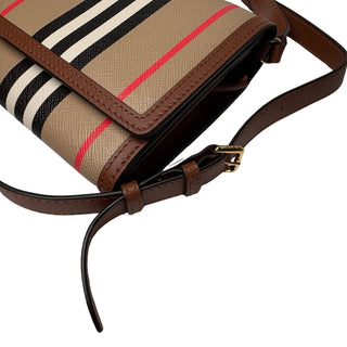 Burberry wallet on a chain with classic Burberry print and brown leather trim