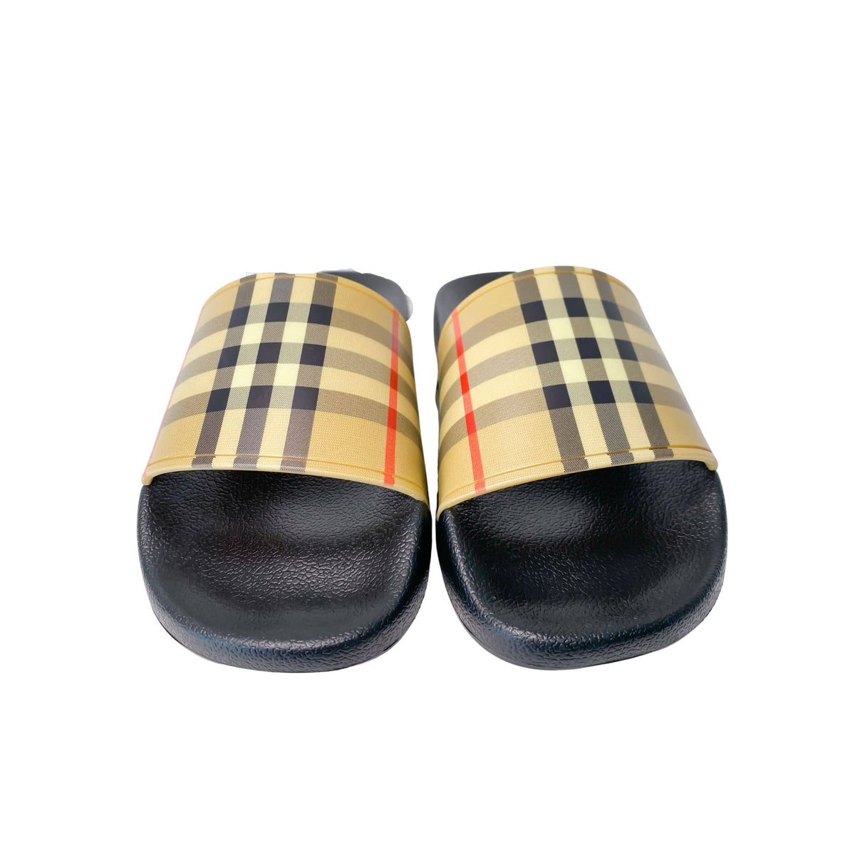 Burberry-Pool-Slides-Brown-Check-Black-Rubber-Sole