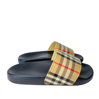 Burberry-Pool-Slides-Brown-Check-Black-Rubber-Sole