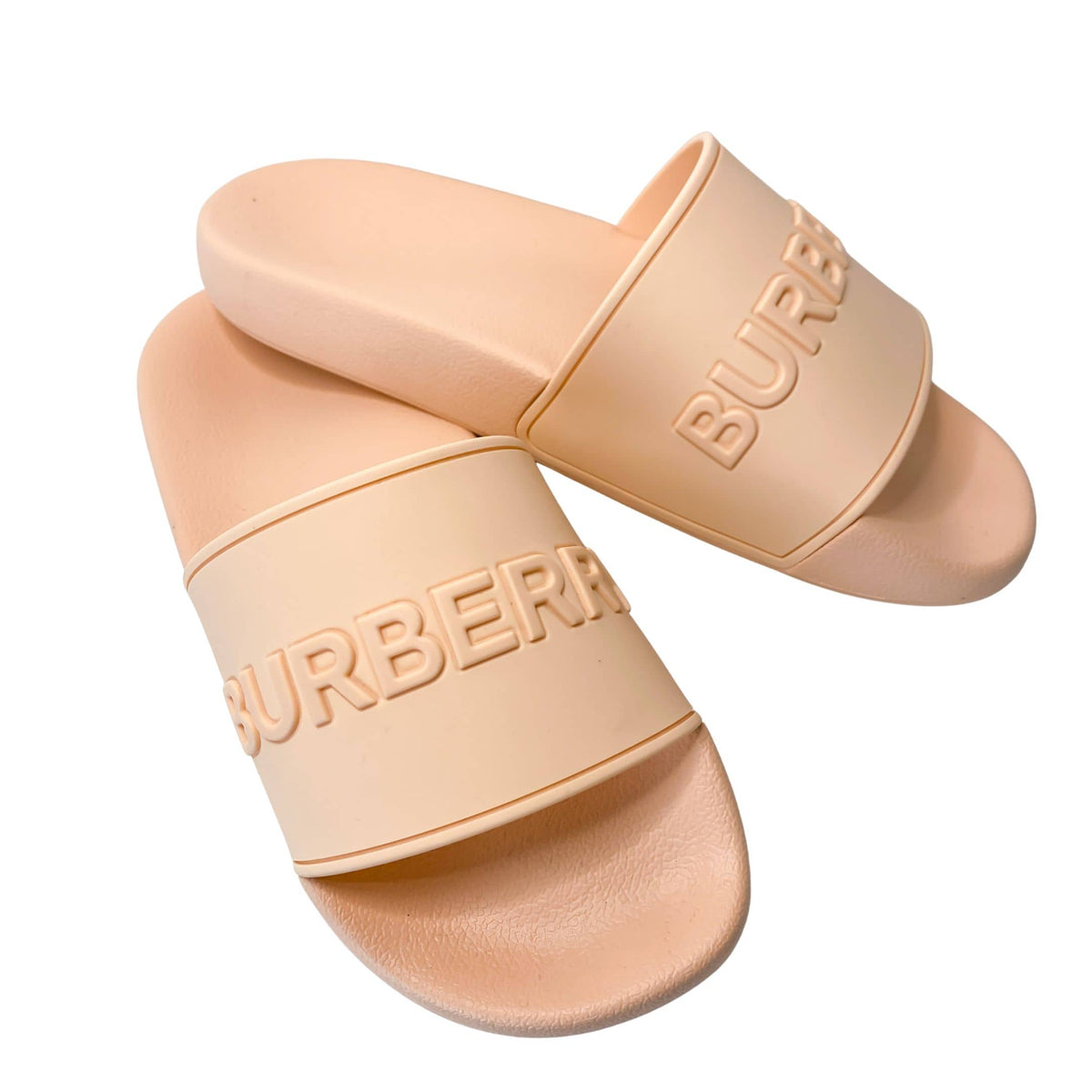 Burberry pool slides in light pink colour made from rubber