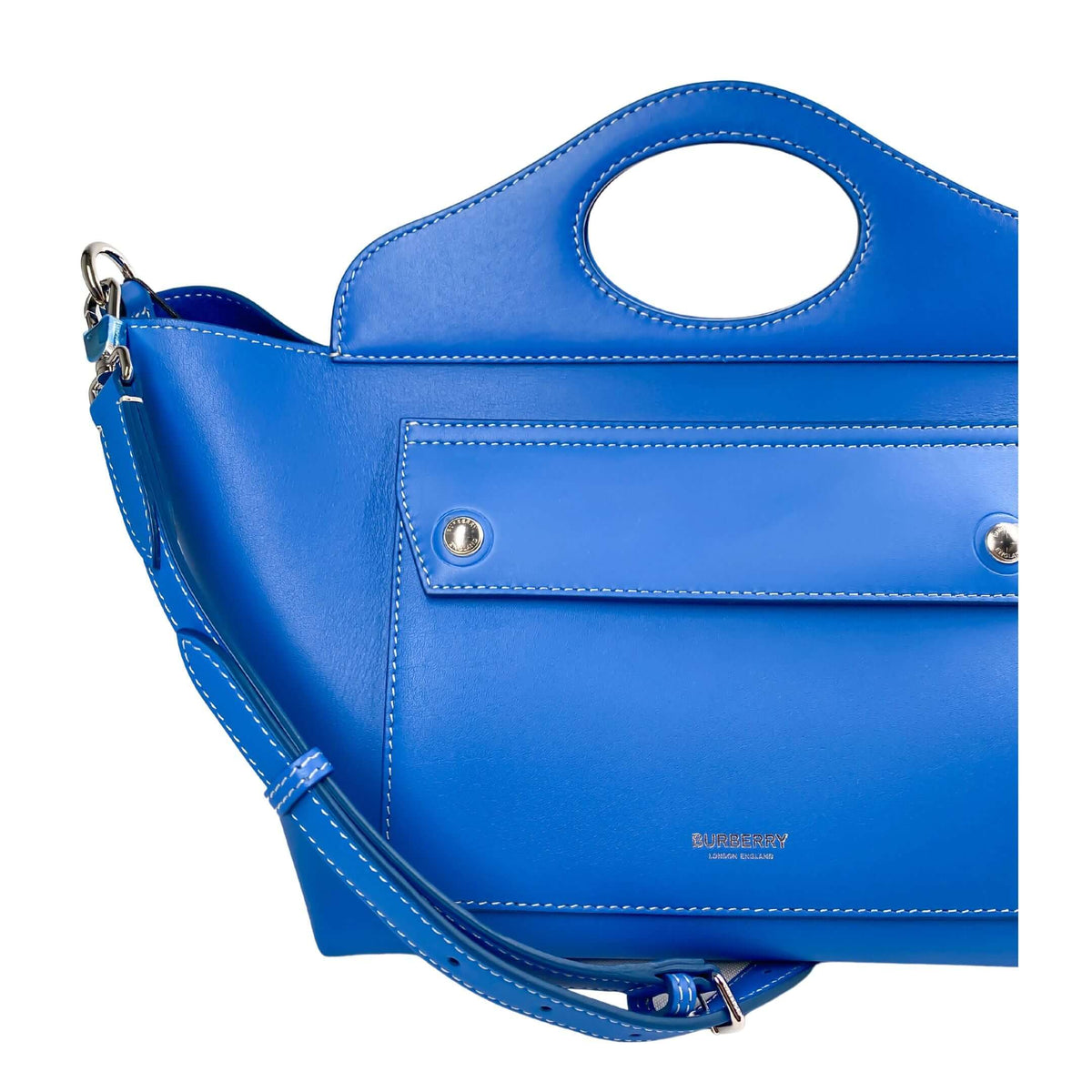 Burberry small tote bag with top handle and strap in blue