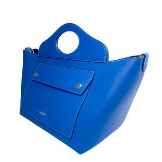 Burberry small tote bag with top handle and strap in blue