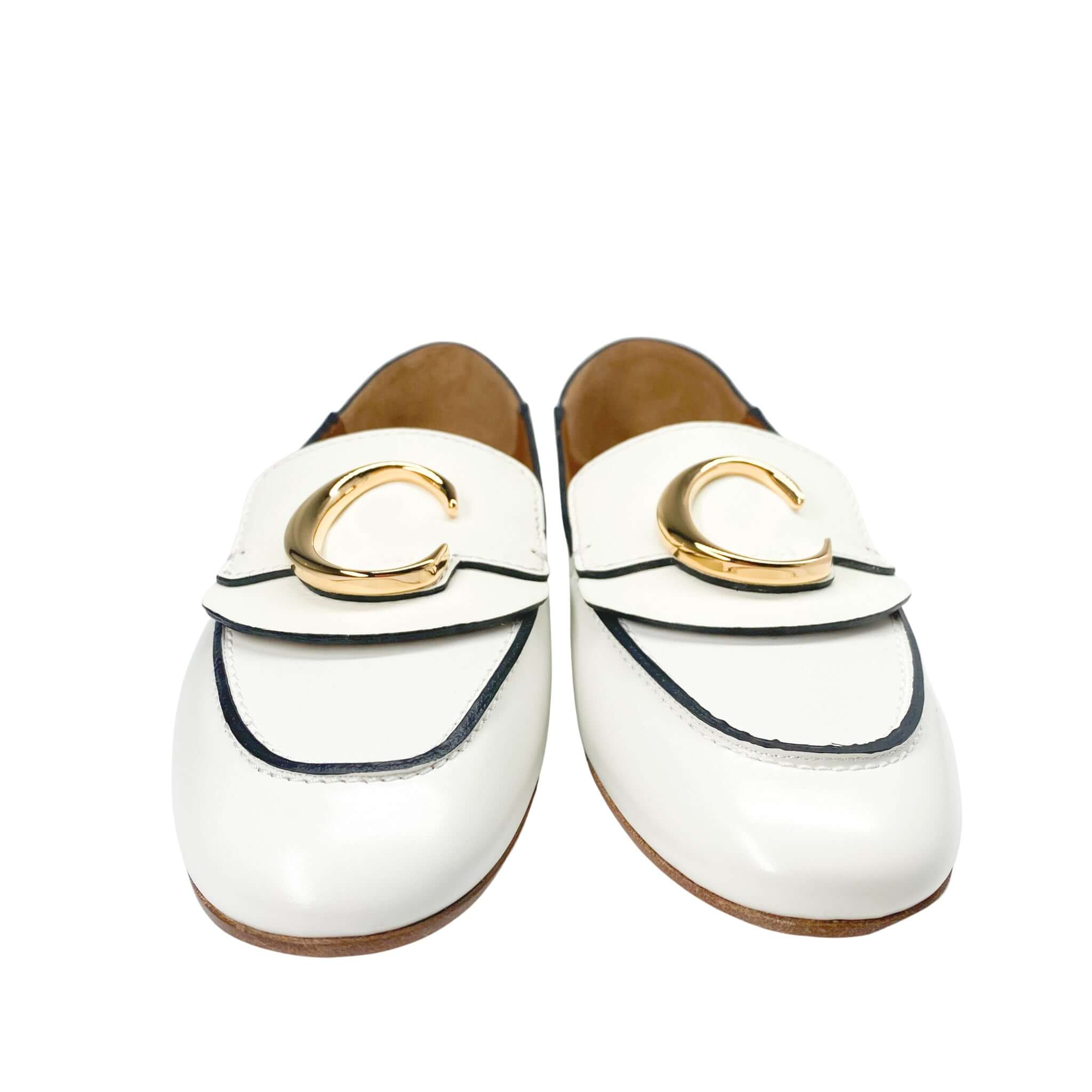 Chloe C Loafers in White Patent Leather