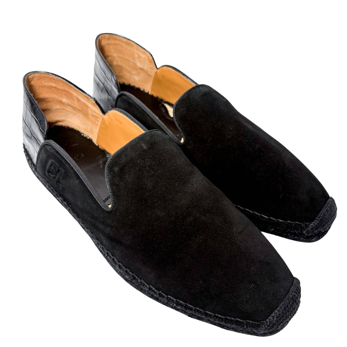 Studio shot of both black Christian Louboutin Varsi Espadon espadrilles angled together against a crisp white background.