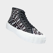 Fendi FF Vertigo High Tops Mens Sneaker in black mesh with white rubber sole.