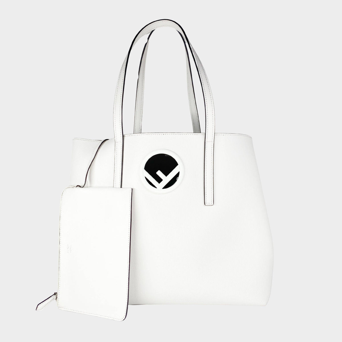 Fendi white tote with separate interior compartment, leather, white