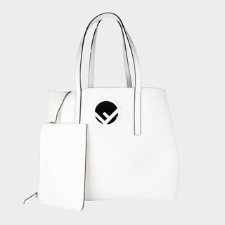 Fendi white tote with separate interior compartment, leather, white
