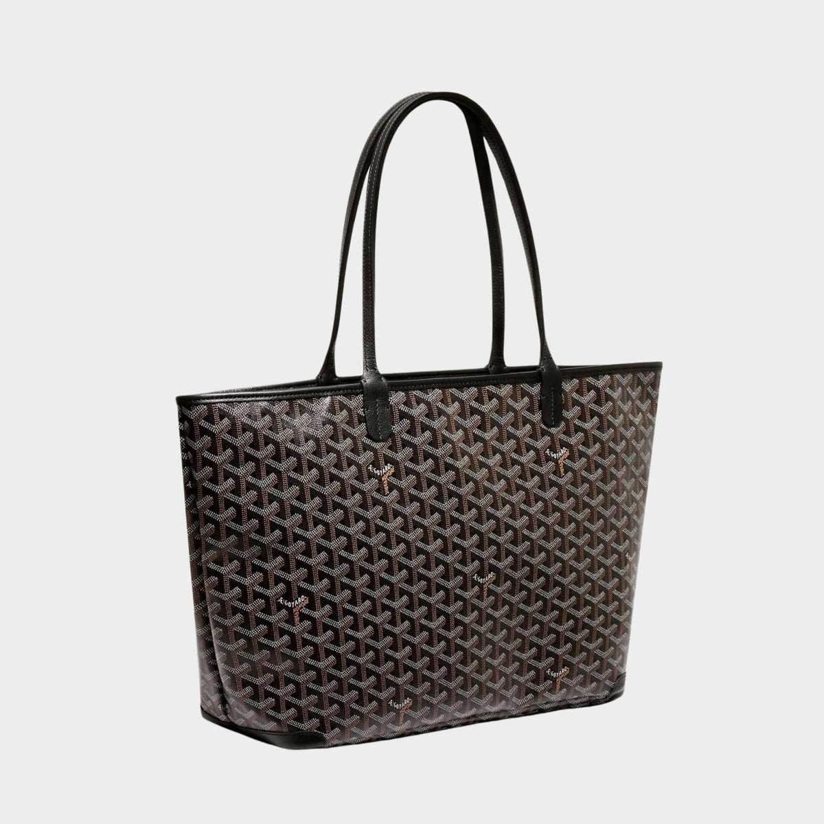 Goyard Artois MM tote bag in black Goyardine canvas with double leather shoulder straps.
