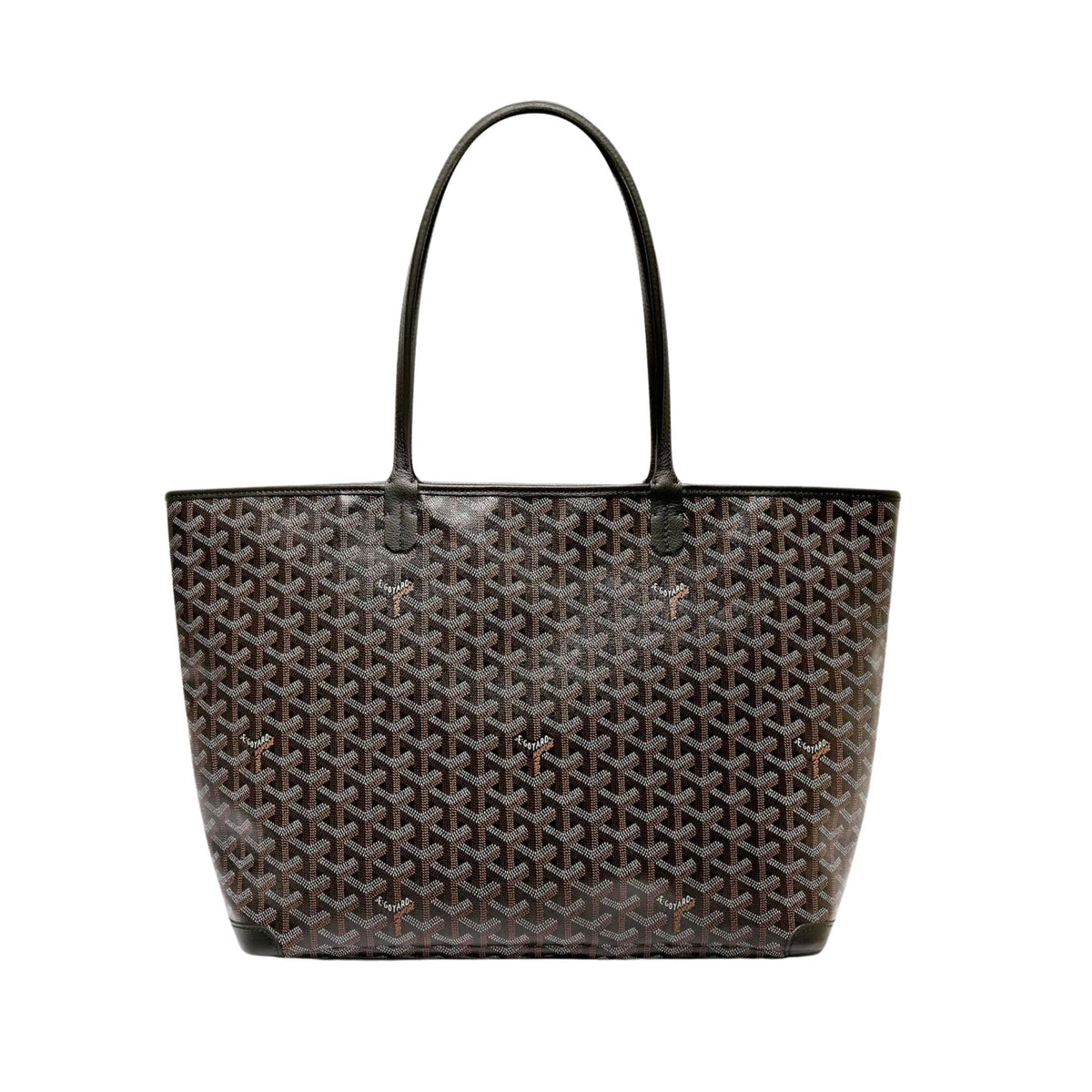 Front view of Goyard Artois MM black canvas tote bag showing structured silhouette and leather trim.