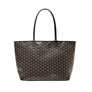 Front view of Goyard Artois MM black canvas tote bag showing structured silhouette and leather trim.