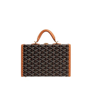 Back view of Goyard Grand Hôtel Trunk Bag in classic hand-painted Goyardine chevron canvas pattern.
