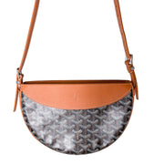 Goyard Hirondelle black Goyardine canvas crossbody bag displayed with full leather shoulder strap.