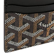 Close-up detail view of Goyard Saint-Sulpice Card Wallet highlighting hand-painted chevron pattern and leather card slots.