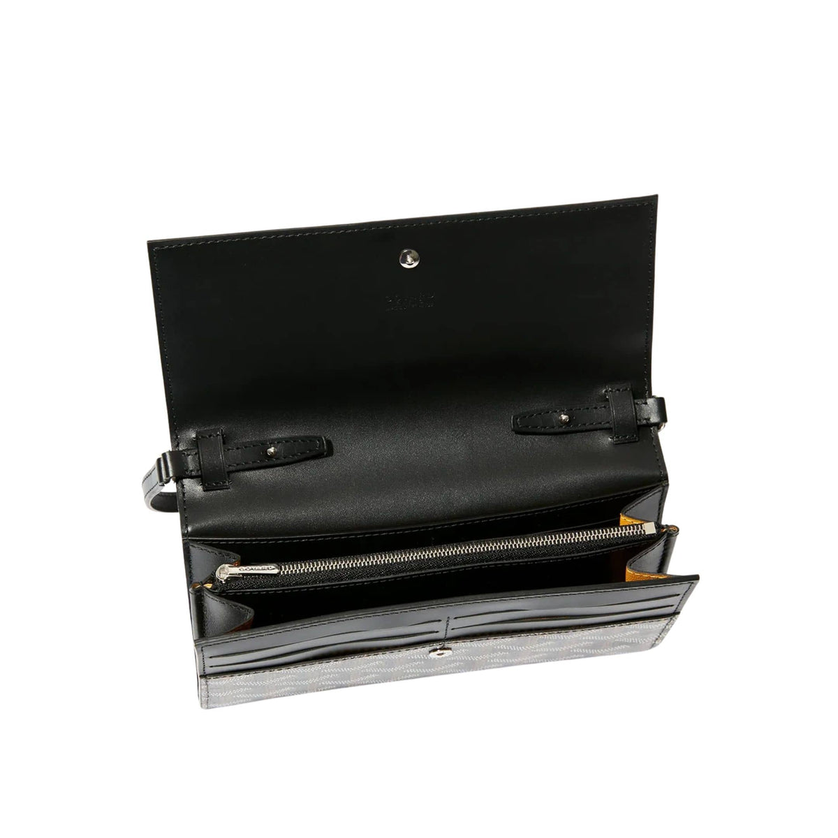 Open interior view of Goyard Varenne Continental Wallet displaying organized card slots and bill compartments.
