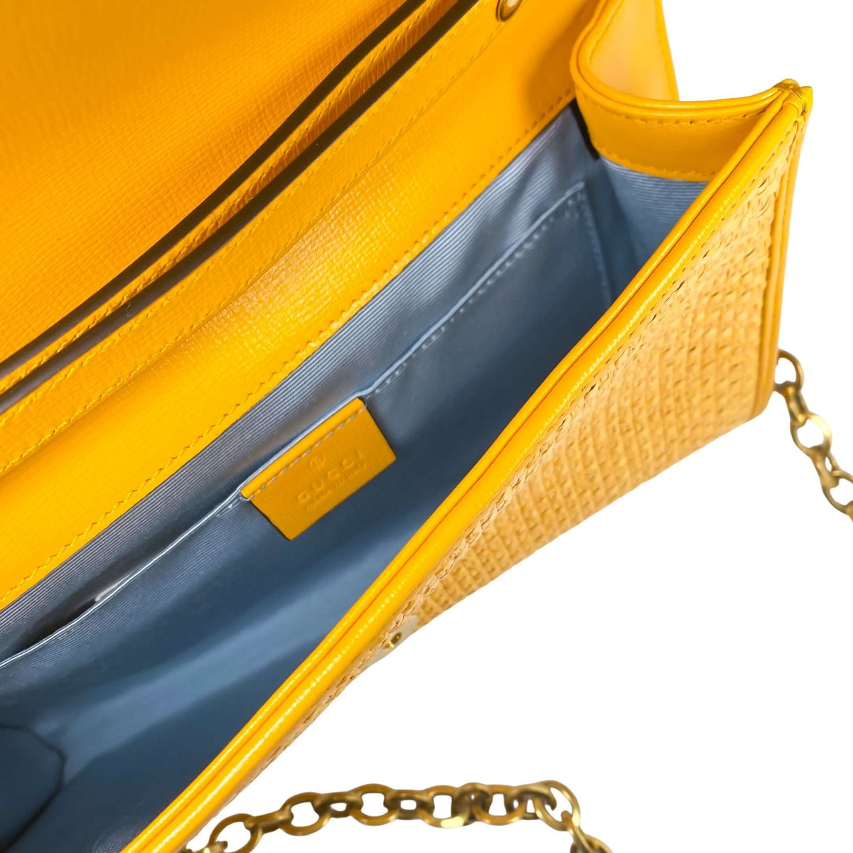 Gucci crossbody bag in yellow raffia with horsebit and chain strap