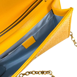 Gucci crossbody bag in yellow raffia with horsebit and chain strap