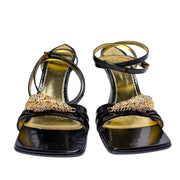 Gucci Dora Tiger head wedges black with teal heel