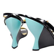 Gucci Dora Tiger head wedges black with teal heel