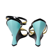 Gucci Dora Tiger head wedges black with teal heel