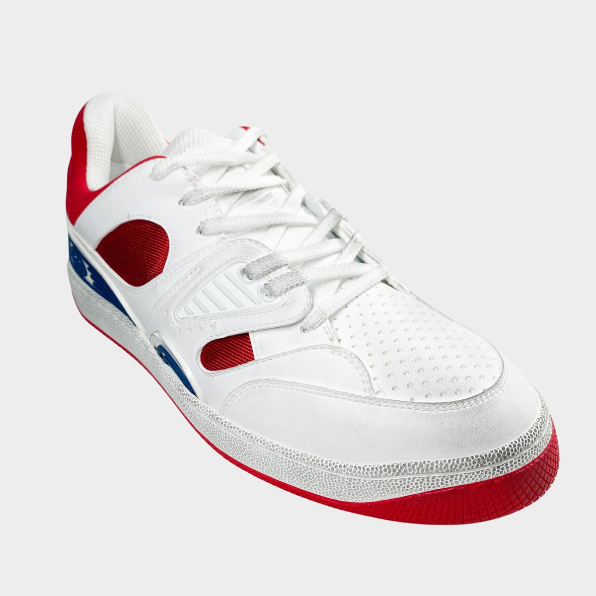 Gucci Flashtrek Men's Sneaker in white leather and mesh with red and blue accents.
