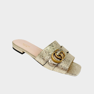 Gucci GG gold sandals square toe