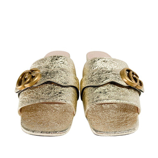 Gucci GG gold sandals square toe