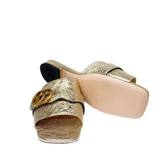 Gucci GG gold sandals square toe
