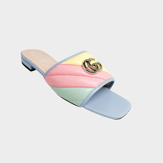 Gucci Marmont slides in multicolour with silver-tone GG logo and square toe box