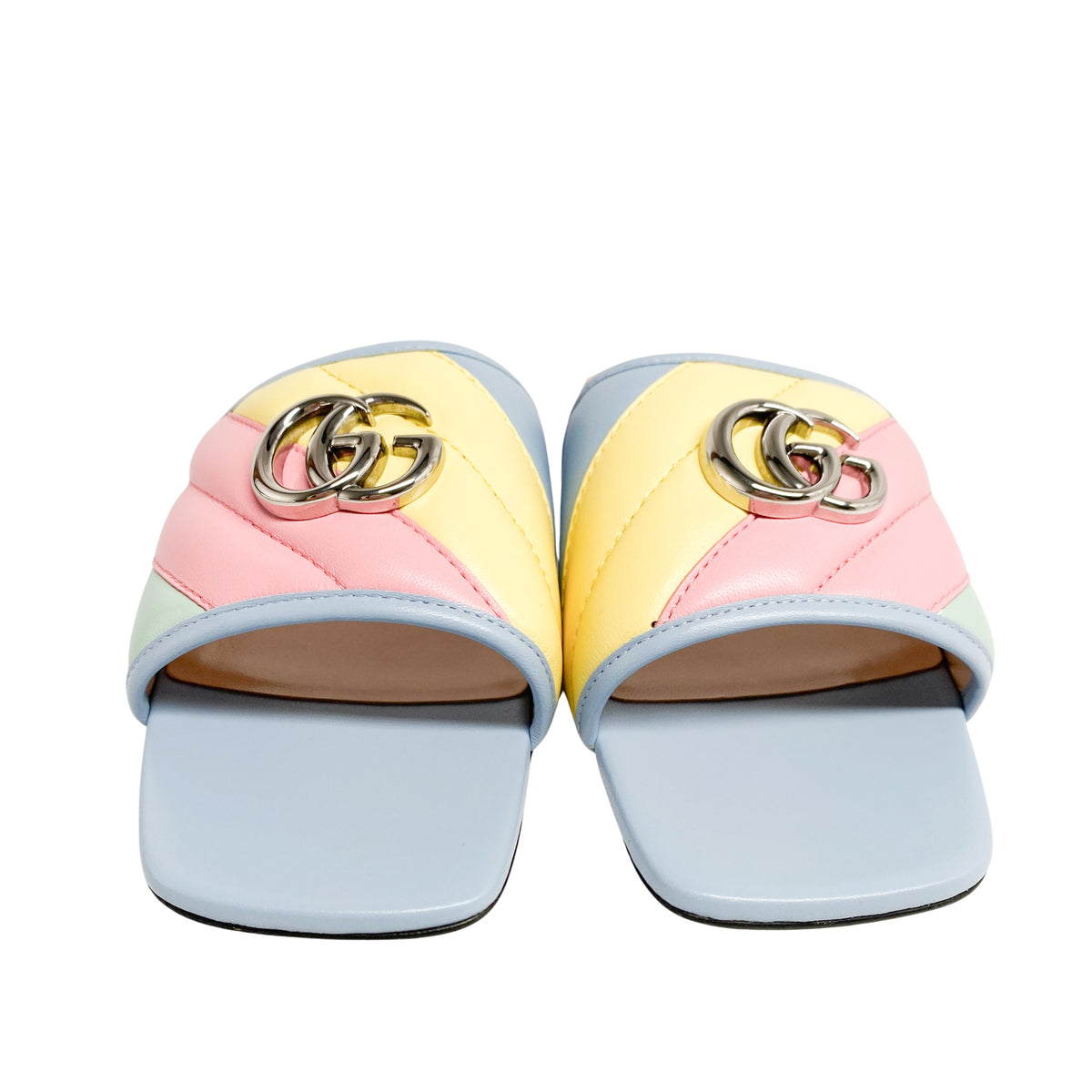 Gucci Marmont slides in multicolour with silver-tone GG logo and square toe box