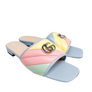 Gucci Marmont slides in multicolour with silver-tone GG logo and square toe box