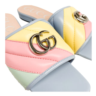 Gucci Marmont slides in multicolour with silver-tone GG logo and square toe box