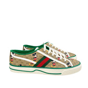 Back view of Gucci x Disney Mickey Mouse Tennis 1977 sneakers displaying green rubber heel trim.