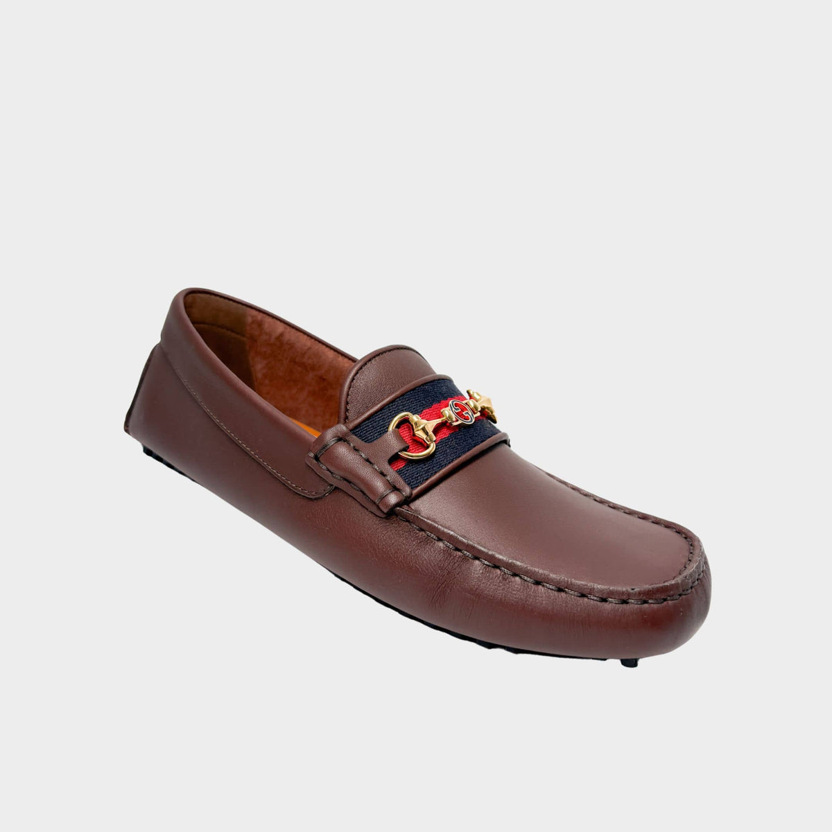 Gucci Moccasin Loafers brown leather with web strap and horsebit