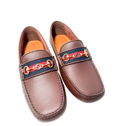 Gucci Moccasin Loafers brown leather with web strap and horsebit