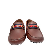 Gucci Moccasin Loafers brown leather with web strap and horsebit
