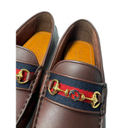 Gucci Moccasin Loafers brown leather with web strap and horsebit