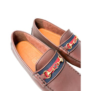 Gucci Moccasin Loafers brown leather with web strap and horsebit