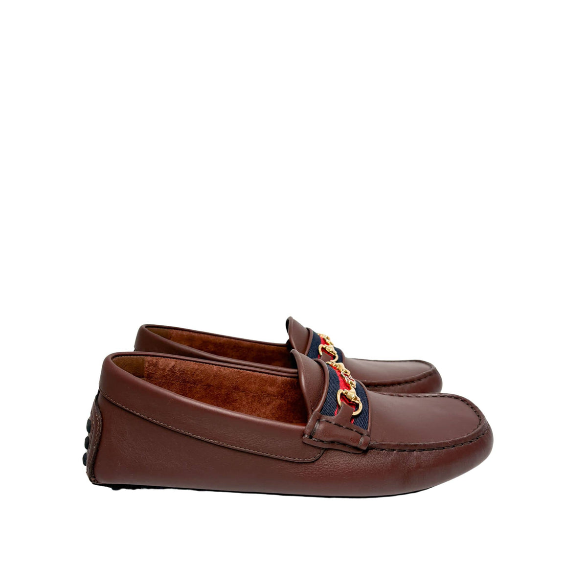 Gucci Moccasin Loafers brown leather with web strap and horsebit