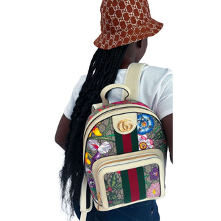 Gucci Ophidia backpack with floral print and Gucci web stripe made from canvas and leather