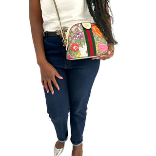 Gucci Ophidia dome bag with floral print, web stripe made from canvas and leather
